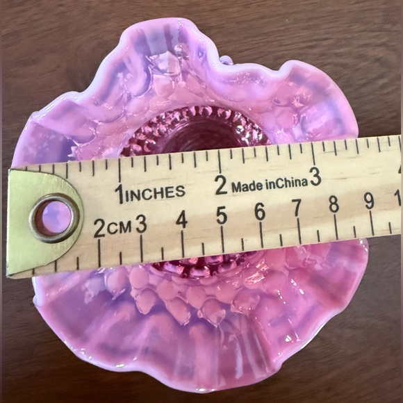 Fenton Cranberry Opalescent Hobnail Double Crimped Rose Bowl Vase Vintage - Picture 12 of 12